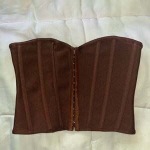 PRETTYLITTLETHING Chocolate Bandage hook and eye structured corset
